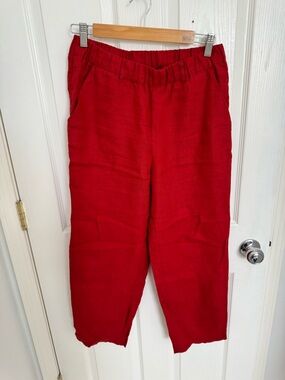 Quince Bold Red Wide-Leg European Linen Pants